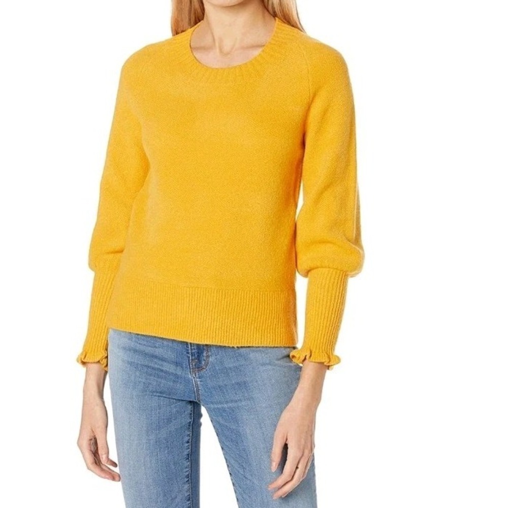 Goodthreads Women Medium Long Ruffle Sleeve Knit Sweater In Yellow